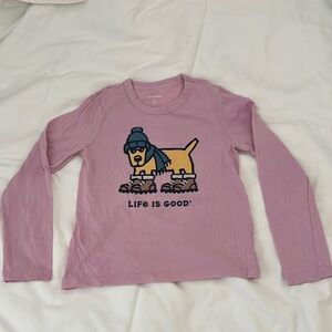 Life Is Good Girls Puppy Dog Pink Purple Long Sleeve Tee Shirt Size: M 7/8
